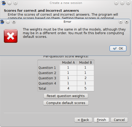 Error message when the weights in some models are different