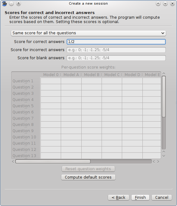 Dialog for specifying the same score for all the questions
